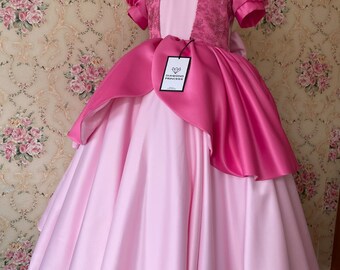 Girls Princess Peach Costume Dress/Pink Princess Costume/Fairy Tales Costume/Kids Birthday Party Dress/Girl Halloween Dress/Mario