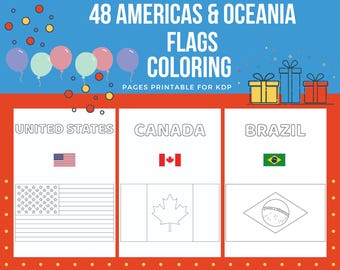 Americas & Oceania Flags Coloring Pages Printable for Kids | PDF File US Letter | Instant Download KDP | Coloring Book for Kids