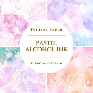 Pastel Alcohol Ink Digital Paper, Alcohol Ink Clipart Pack, Watercolor Background, Watercolor, 12 digital JPG Illustration, Digital Download