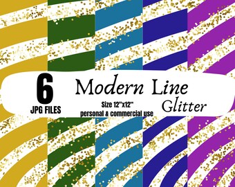 Modern Line Glitter Digital Papers, Sleek modern lines with glitter accents, Contemporary glittery line designs, Digital Download
