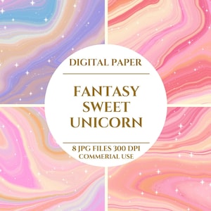 Fantasy Sweet Unicorn Digital Paper, Whimsical Unicorn Fantasy Backgrounds, Pastel Unicorn Fantasy Patterns, Digital Pack, Digital Download