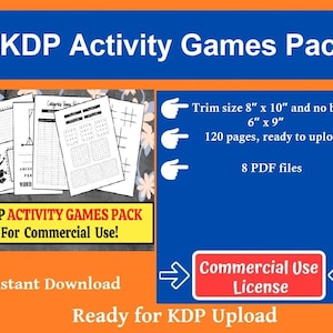 Può includere: Un pacchetto di 8 giochi di attività KDP. Il pacchetto include pagine stampabili con vari giochi. Le dimensioni sono 20,3 cm x 25,4 cm e 15,2 cm x 22,9 cm. Il pacchetto include 120 pagine e 8 file PDF. Prodotto pronto per il caricamento KDP e licenza commerciale.