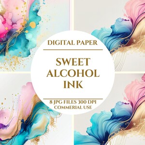 Sweet Alcohol Ink Digital Paper Volume 2, Alcohol Ink Clipart, Watercolor Background, Watercolor, Colorful Illustration, Digital Download