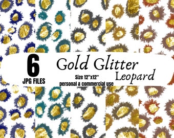 Gold Glitter Leopard Digital Papers, Elegant gold glitter leopard designs, Glamorous digital papers with gold glitter, Digital Download