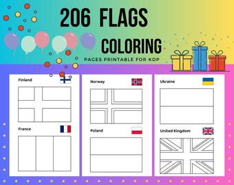 Flags Coloring Pages Printable for Kids, Coloring Pages Printable for Kids, PDF File US Letter, Instant Download.