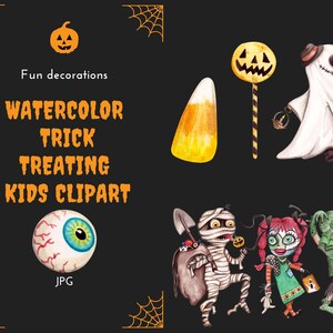 Watercolor Trick & Treating Kids Clipart, Halloween Kids, Halloween Costume, Watercolor Halloween Clipart, Instant Download, Clipart Graphic