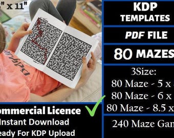 240 Maze games for kids children adults - Commercial Use License - KDP Kindle Direct Publishing Ready To Upload - Printable Pdf