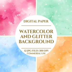 Watercolor and Glitter Digital Paper, Watercolor Droplets with Glitter A Feminine and Elegant, A Modern and Trendy Canvas, Digital Download