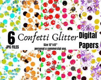 Confetti Glitter Digital Papers, Festive confetti and glitter designs, Vibrant digital papers with confetti and glitter, Digital Download