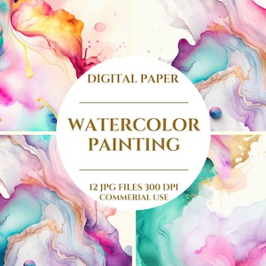 Carta digitale per acquerelli, Collezione di carte digitali accattivanti "Watercolor Dreams", Pennellate d'acqua per acquerelli, Download digitale