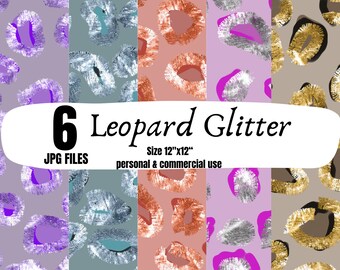 Leopard Glitter Digital Papers, Chic leopard print with glitter accents, Glamorous glittery leopard designs, backgrounds Digital Download