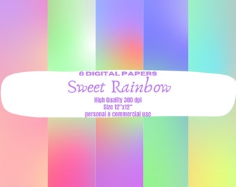 Sweet Rainbow Digital Papers, Sweet pastel rainbow backgrounds, Colorful and whimsical digital designs, Digital Download