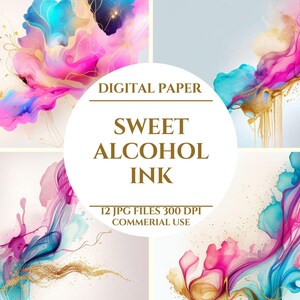 Sweet Alcohol Ink Digital Paper , Alcohol Ink Clipart, Watercolor Background, Watercolor, Colorful Illustration, Digital Download
