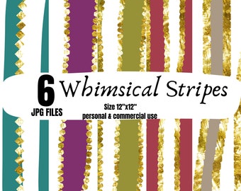 Whimsical Stripes Glitter Digital Papers, Playful striped glitter designs, Fun and whimsical glittery stripes, backgrounds Digital Download