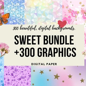 Sweet Digital Paper Bundle, Sweet Clipart, Sweet Watercolor Background +300 Digital Papers, rainbow pastel, Commercial Use, Digital Download