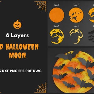 Luna de Halloween 3D, Halloween para niños, Decoración de Halloween con luna, Clipart de Halloween, Descarga instantánea, Gráfico de clipart