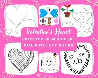 Valentine's Heart Craft for Preschoolers Coloring Pages Printable for Kids, PDF JPG File, Instant Download KDP, Coloring Book for Kids,