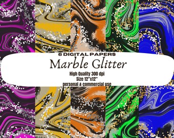 Marble Glitter Digital Papers, Chic marble patterns with glitter details, Glamorous glitter-infused marble textures, Digital Download