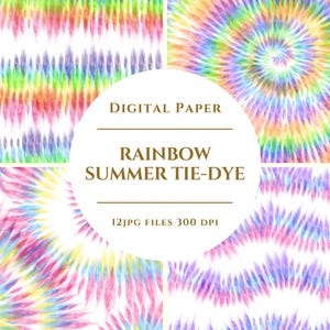 Rainbow Summer Tie-Dye Digital Paper, Summer Tie Dye, Watercolor Background, rainbow pastel galaxy, Digital Download