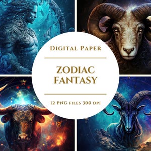 Carta digitale fantasy zodiacale, sfondo zodiacale, Acquario, Ariete, Cancro, Toro, Scorpione, Sagittario, Leone, Capricorno, download digitale