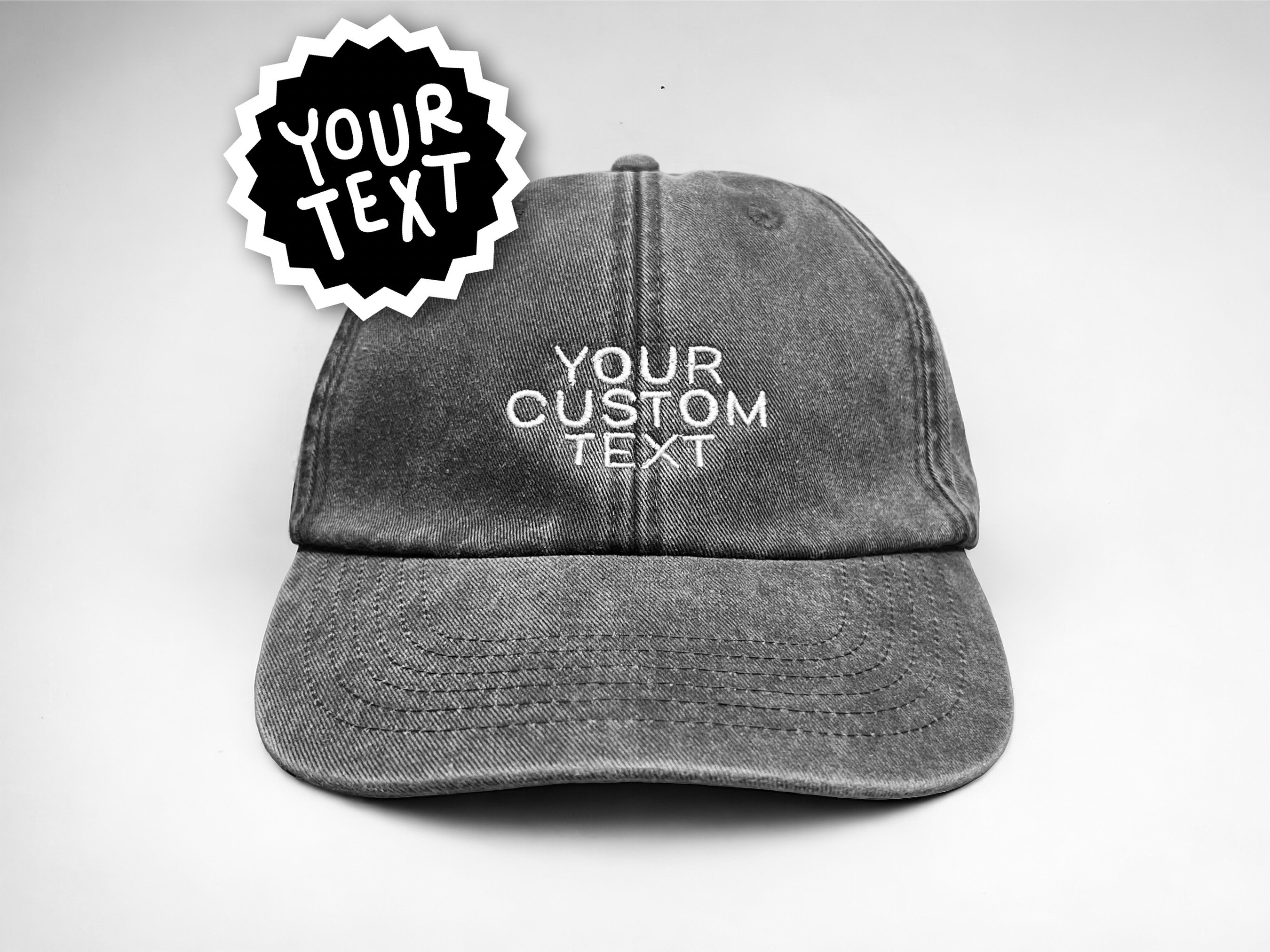 Aangepaste tekst geborduurde pet met breed hoofdletter || Vivian Flytrap || Gepersonaliseerde op maat gemaakte gewassen vintage baseballpet in vintage stijl