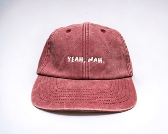 Yeah Nah Embroidered Cap || Vivian Flytrap || Washed Vintage Style Baseball Dad Cap