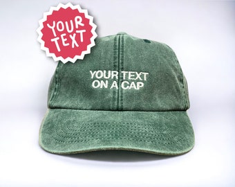 Aangepaste Helvetica-geborduurde gewassen papa-pet met tekst || Vivian Flytrap || Gepersonaliseerde, op maat gemaakte unieke baseballpet in vintage stijl