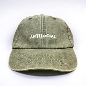 Antisocial Embroidered Cap || Vivian Flytrap || Washed Vintage Style Baseball Dad Cap