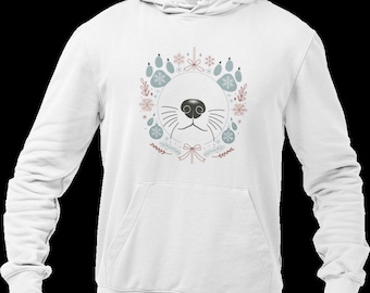Winter - Vakantie Hond Neus Print Ornament Ontwerp Zachte witte hoodie voor hondenliefhebbers