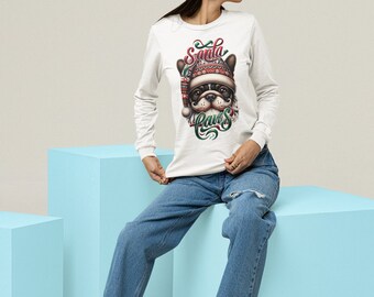 Christmas Santa Paws Collection - Hondenliefhebber Frenchie Franse Bulldog Vakantie T-shirt met lange mouwen