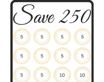 Save 250 A6 Savings Challenge | Download, printable, PDF - Budget - Savings - Money