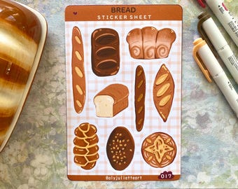 Bread Loaf Sticker Sheet: Whimsical Sourdough, Rye, Challah, Bread Illustrations