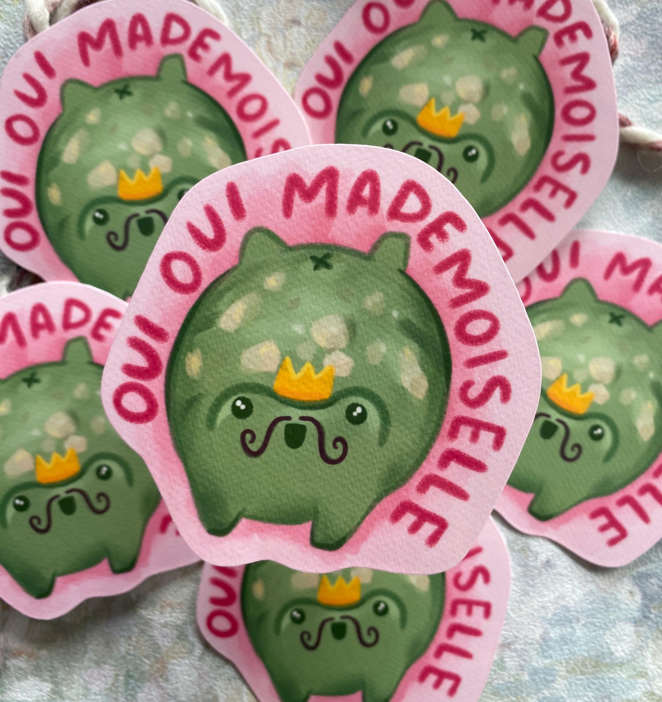 Oui Oui Mademoiselle Sticker, Cute Frog Sticker, French Frog Sticker, for laptop, water bottle, stationery