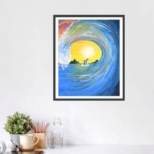 Whale Painting Print Ocean Wall Art Print Sunset Gift Ocean Home Decor Wave Gift Idea Wave Painting Sunset