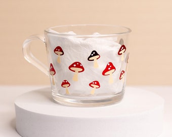 Cute Mushroom Glass Mug, Mushroom Themed Coffee Mug, Whimsical Gifts, Fairy, Mushroom Mug, Magic Mushroom Gifts, Mushroom Decor Aesthetic