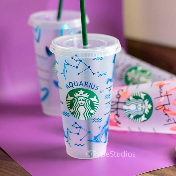 Tasse Starbucks, tasse à café du zodiaque, cadeaux réutilisables personnalisés du zodiaque Starbucks, cadeau pour amoureux de la constellation, bouteille sur le thème de l'horoscope, cadeau