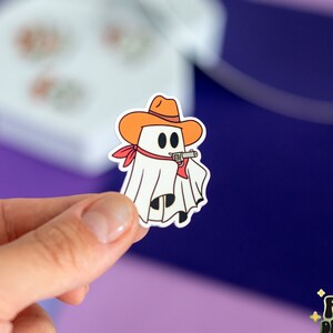 8 set di adesivi Cowboy Ghouls, adesivi carini e spettrali di fantasmi, adesivi per laptop di Halloween, set di adesivi lucidi della stagione spettrale