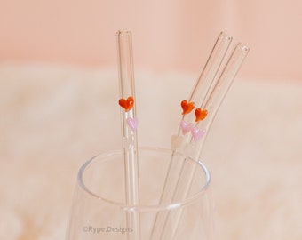 Triple Hearts Glass Straw Cute Heart Shaped Glass Straw Unique Elegant Glass Straw For Gift Classy Glass Straw Design Gift For Her