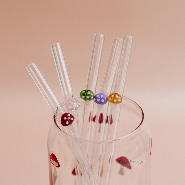 Mushroom Glass Straw Cute Mushroom Shaped Glass Straw Unique Elegant Glass Straw For Gift Classy Glass Straw Design Gift For Her