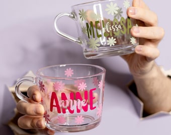 Personalised Name Glass Mug, Custom Coffee Mug, Special Name Tea Mug, 360ml Transparent Coffee and Tea Mug, Gift Mug for Her, Christmas Gift