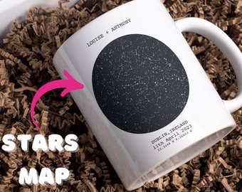 Stars Map Valentines Mug, Celestial Memories Personalised Ceramic Mug For Couples, Constellation Custom Valentines Day, Romantic Coffee Mug