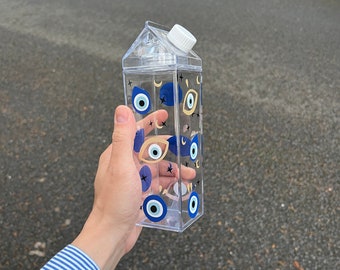Evil Eye Carton, Milk Carton Greek Eye, Eyes Milk Water Bottle Gift, Protection Symbols Themed Cup, Personalised Acrylic Bottle