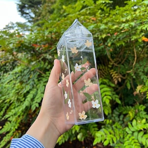 Doos met schattige bloemen, gepersonaliseerde bloemenmelkdoos, bloemenfles herfstkleuren, sapdoos