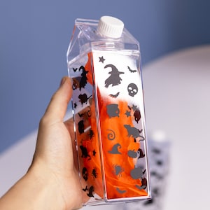 Halloween-melkpakfles, spookachtig ontwerp met heksen, pompoenen, manenkartonnen melkfles, 17oz herbruikbare Halloween-drankset,