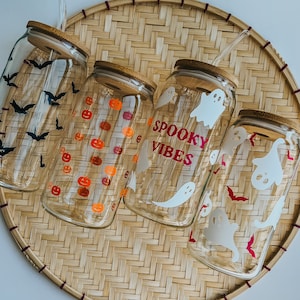 Spooky Season Libbey Glass, Halloween Beer Can Glass, Cute Halloween Iced Coffee Cup, Ghouls Cup, Pumpkins Cup gift idea, Spooky Bats Cup