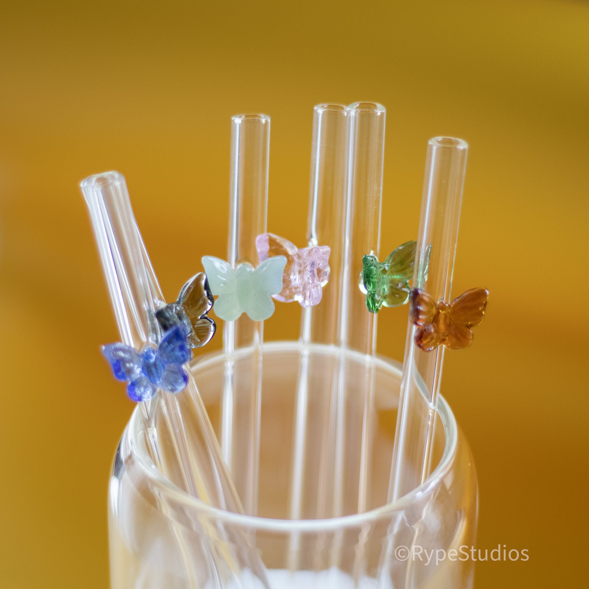 Butterfly on Pink GLASS STRAW - Custom Straws