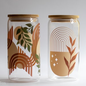 Dose Glas Boho-Stil personalisierte rustikale westliche Stil mit Deckel und Strohhalm Kalte Kaffeeglastasse Perfekte Boho Chic Geschenk & Dekor Herbstfarben