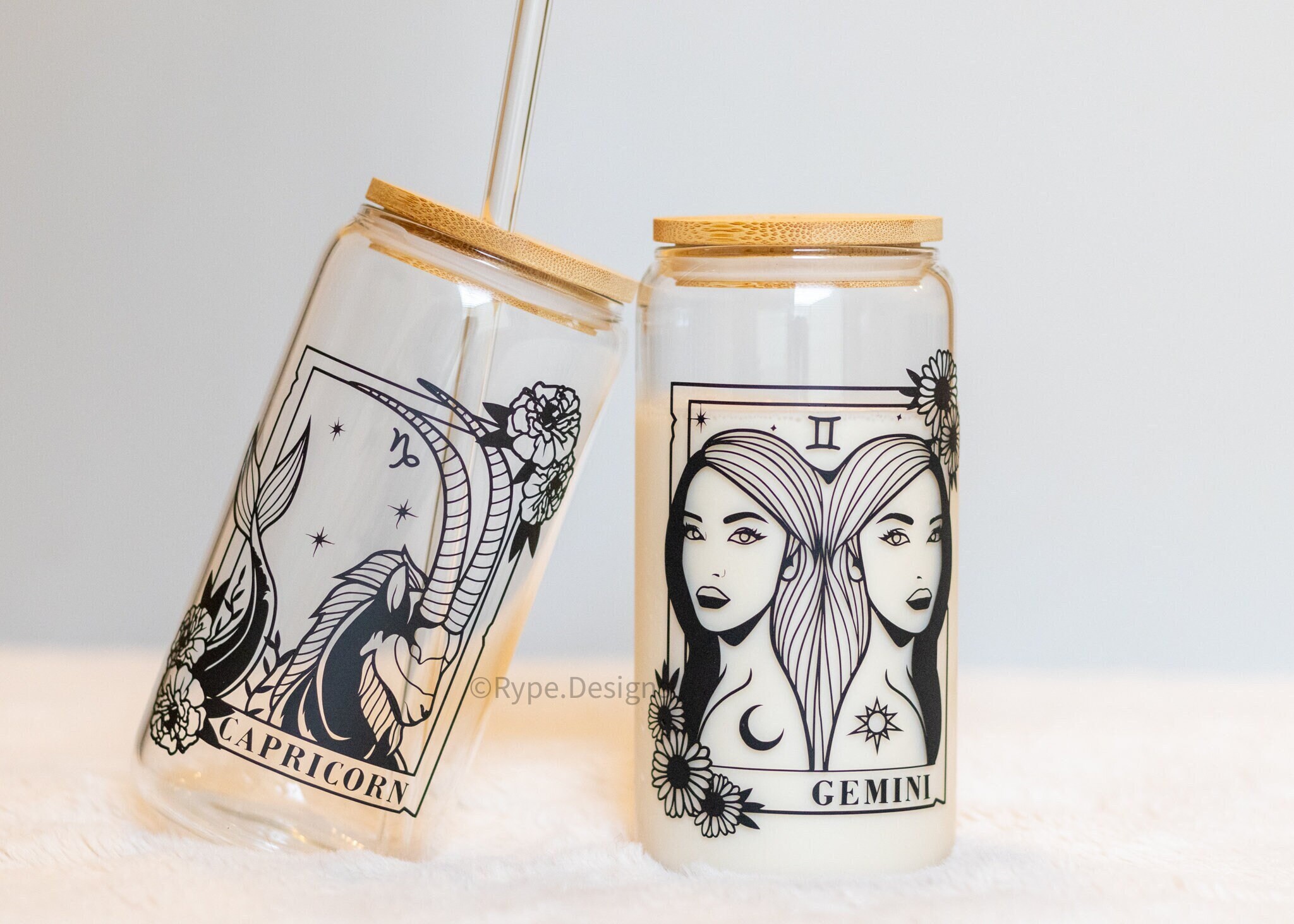 Zodiac Signs Glass Cup, Horoscope Libbey Glass Iced Coffee Cup, Personalised Celestial Beer Cup, Whimsical Star Signs Unique Drink Gift