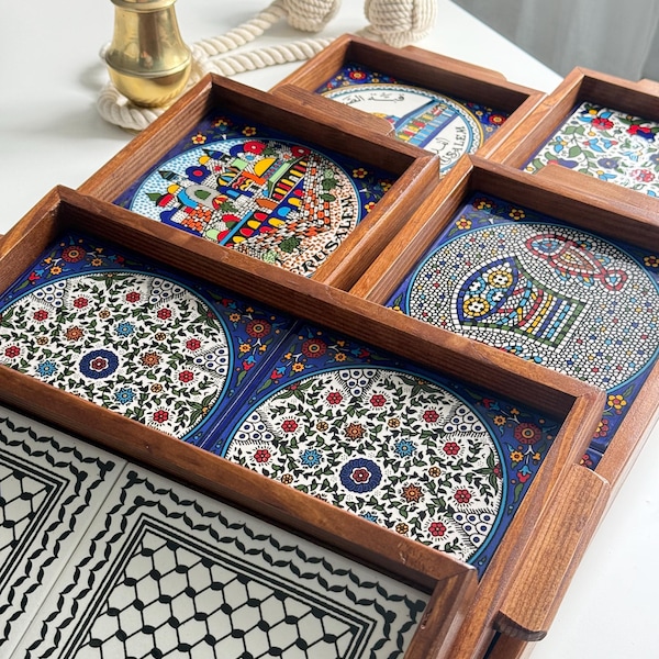 Handmade Ceramic Tray, Keffiyeh Design from Palestine, Artisan Pottery Decorative and Serving Gift