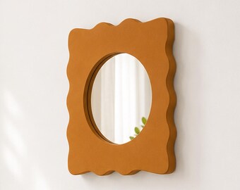 Modern Wall Mirror, Wavy Decorative Accent Art, Colorful Interior Decor
